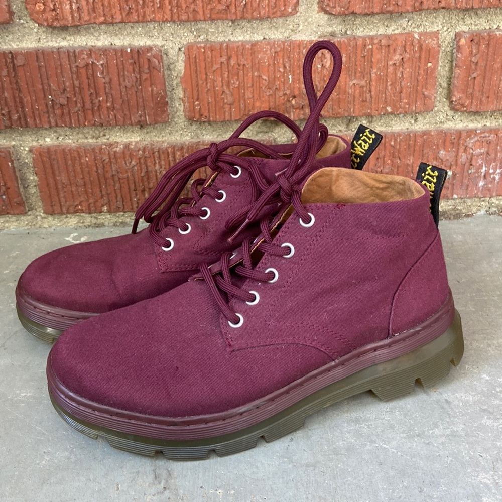 Dr. Martens Burgundy Canvas Lace-Up Ankle Boots